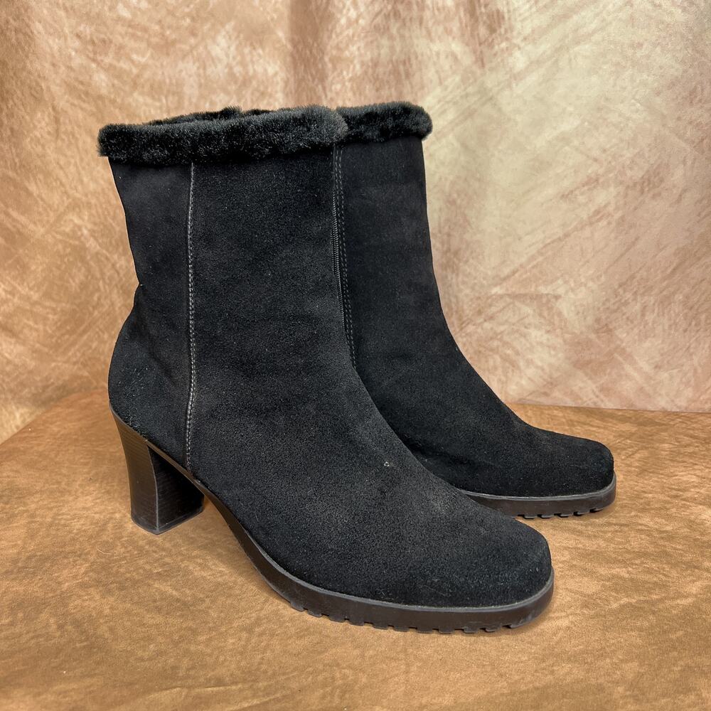 Faux Fur Ankle Boots High Heeled Black Waterproof Zip Up Sporto Euro Goth Indie